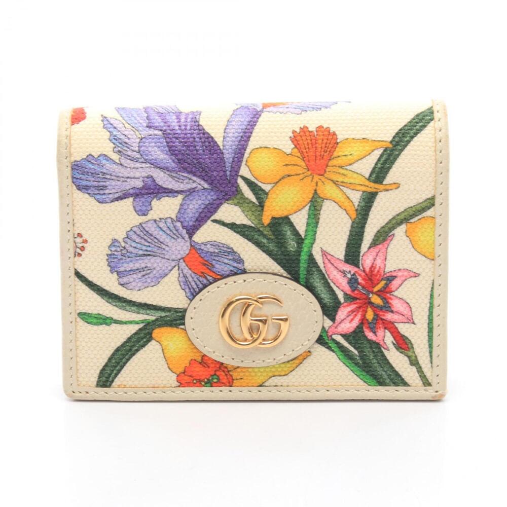 Gucci GG Marmont Flora Compact Wallet, Bi-fold Canvas Leather, Women's, Ivory...
